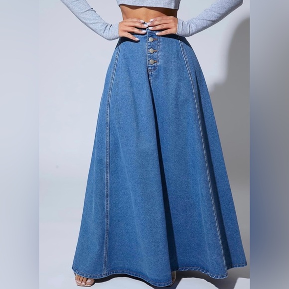 Bobo high waisted flare hem denim maxi skirt - Picture 6 of 6